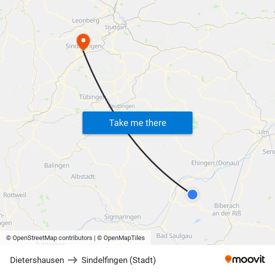 Dietershausen to Sindelfingen (Stadt) map