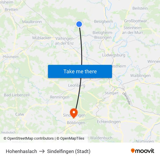 Hohenhaslach to Sindelfingen (Stadt) map