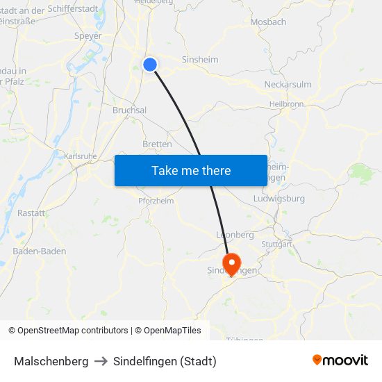 Malschenberg to Sindelfingen (Stadt) map