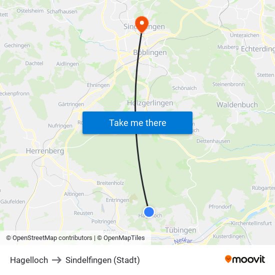 Hagelloch to Sindelfingen (Stadt) map