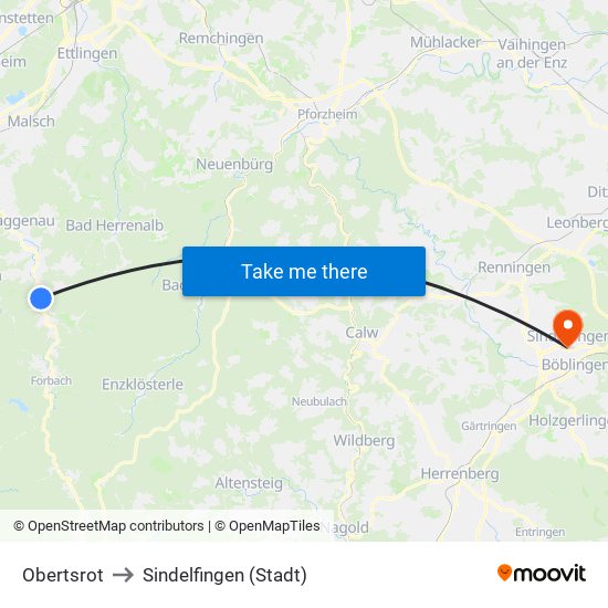 Obertsrot to Sindelfingen (Stadt) map