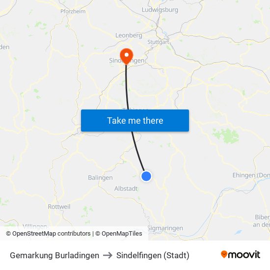 Gemarkung Burladingen to Sindelfingen (Stadt) map