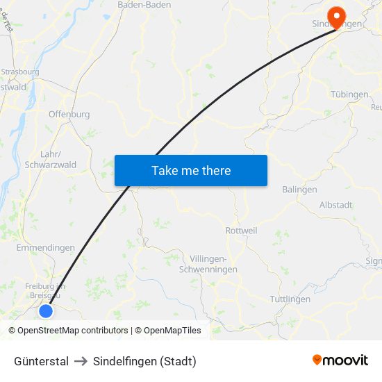 Günterstal to Sindelfingen (Stadt) map