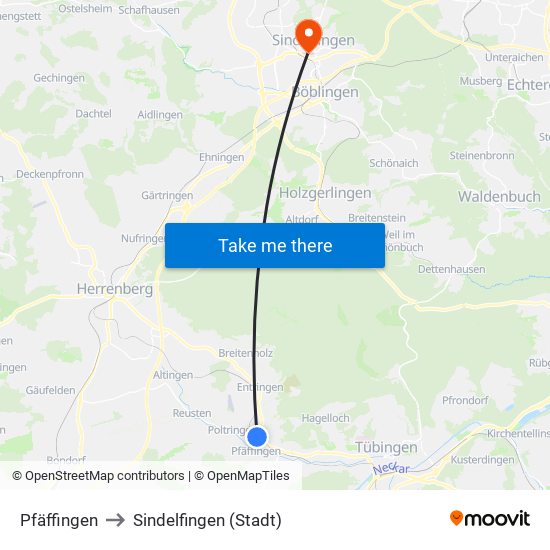 Pfäffingen to Sindelfingen (Stadt) map