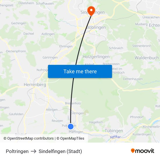 Poltringen to Sindelfingen (Stadt) map