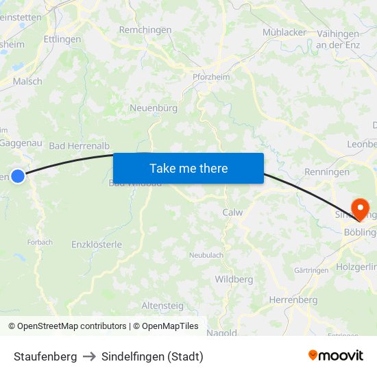 Staufenberg to Sindelfingen (Stadt) map