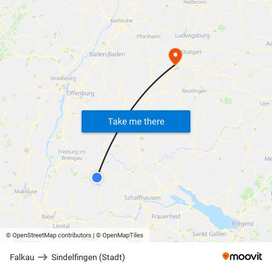 Falkau to Sindelfingen (Stadt) map