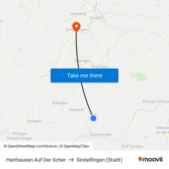 Harthausen Auf Der Scher to Sindelfingen (Stadt) map