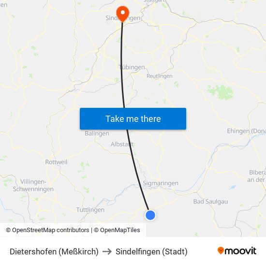 Dietershofen (Meßkirch) to Sindelfingen (Stadt) map