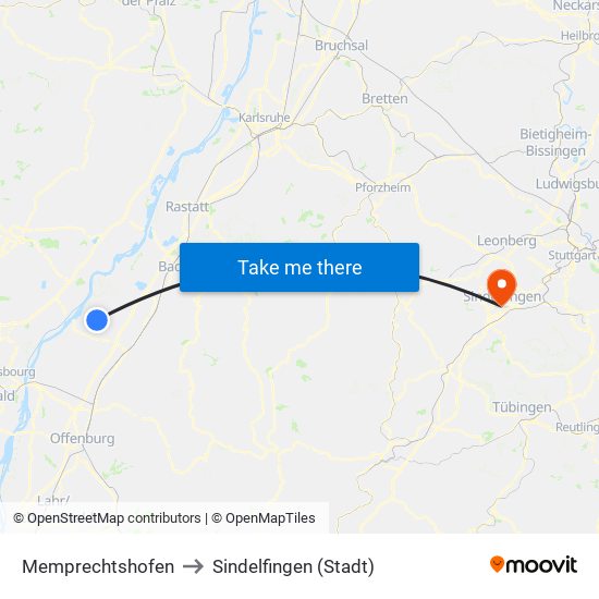 Memprechtshofen to Sindelfingen (Stadt) map