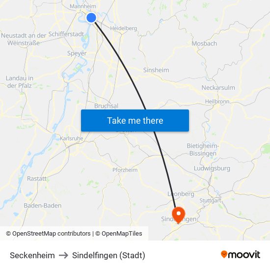 Seckenheim to Sindelfingen (Stadt) map