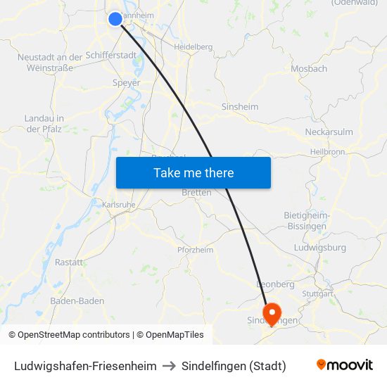 Ludwigshafen-Friesenheim to Sindelfingen (Stadt) map