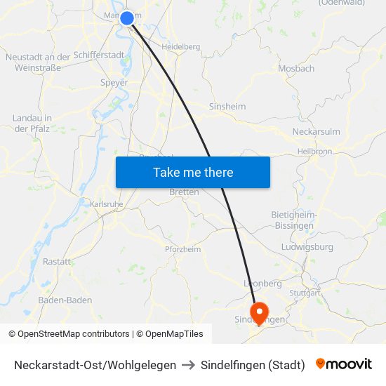 Neckarstadt-Ost/Wohlgelegen to Sindelfingen (Stadt) map