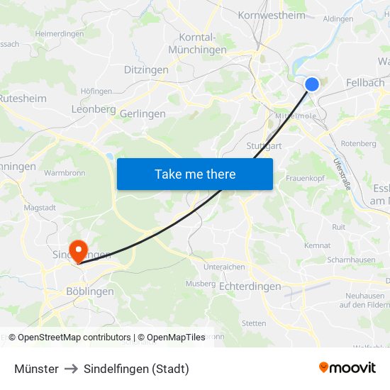Münster to Sindelfingen (Stadt) map