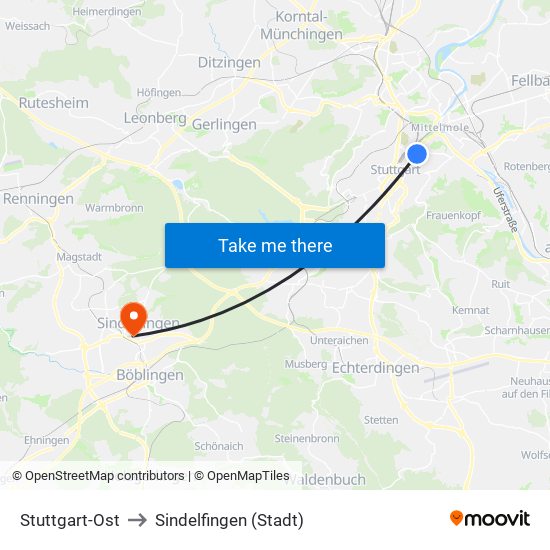 Stuttgart-Ost to Sindelfingen (Stadt) map