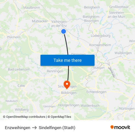 Enzweihingen to Sindelfingen (Stadt) map