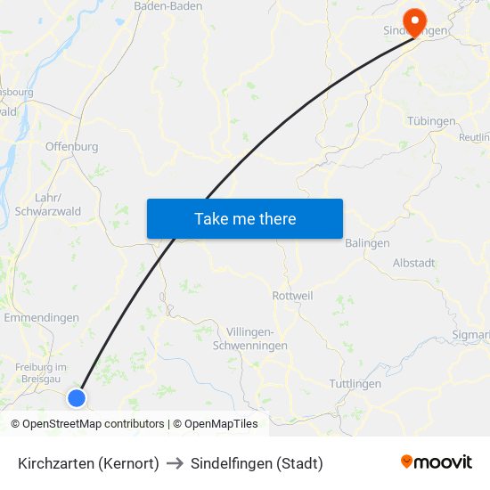 Kirchzarten (Kernort) to Sindelfingen (Stadt) map