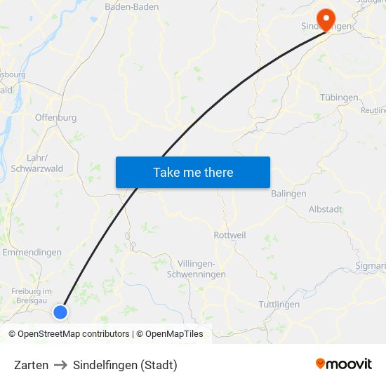 Zarten to Sindelfingen (Stadt) map