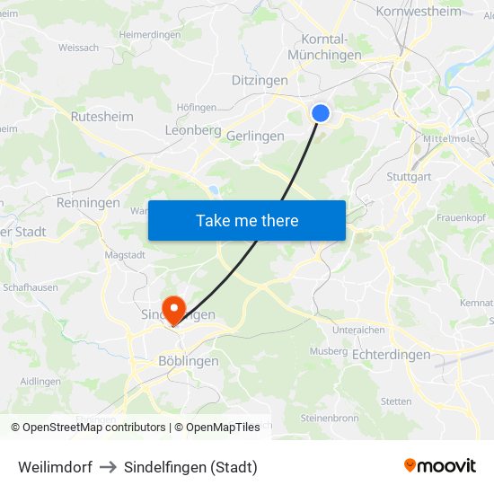Weilimdorf to Sindelfingen (Stadt) map