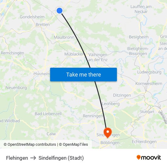 Flehingen to Sindelfingen (Stadt) map