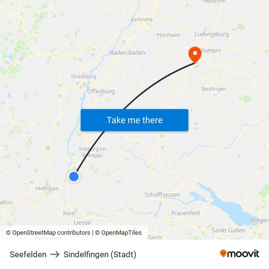 Seefelden to Sindelfingen (Stadt) map