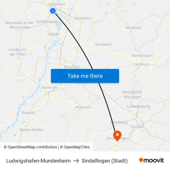 Ludwigshafen-Mundenheim to Sindelfingen (Stadt) map