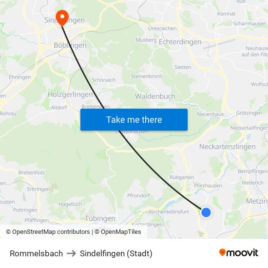 Rommelsbach to Sindelfingen (Stadt) map