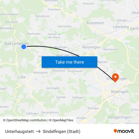 Unterhaugstett to Sindelfingen (Stadt) map
