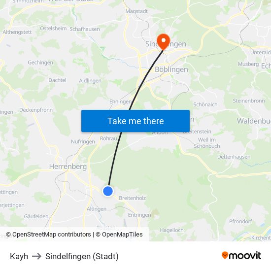 Kayh to Sindelfingen (Stadt) map