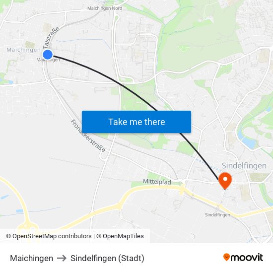 Maichingen to Sindelfingen (Stadt) map