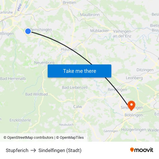 Stupferich to Sindelfingen (Stadt) map