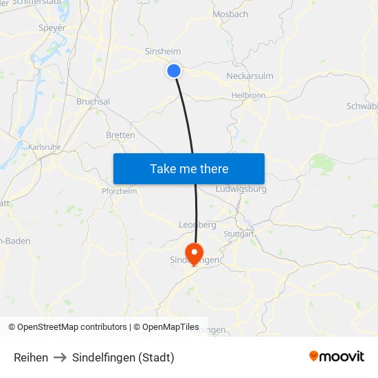 Reihen to Sindelfingen (Stadt) map