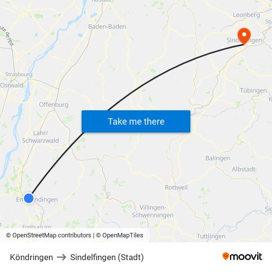 Köndringen to Sindelfingen (Stadt) map