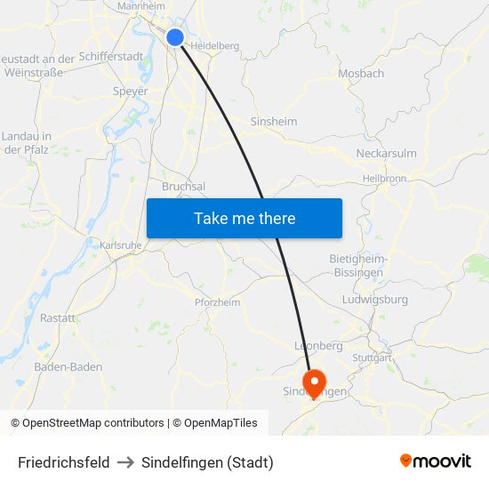 Friedrichsfeld to Sindelfingen (Stadt) map