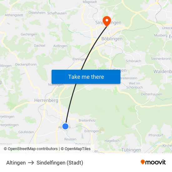 Altingen to Sindelfingen (Stadt) map