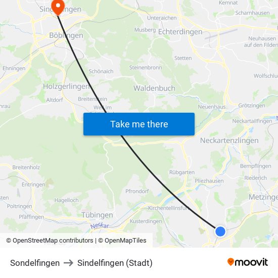 Sondelfingen to Sindelfingen (Stadt) map
