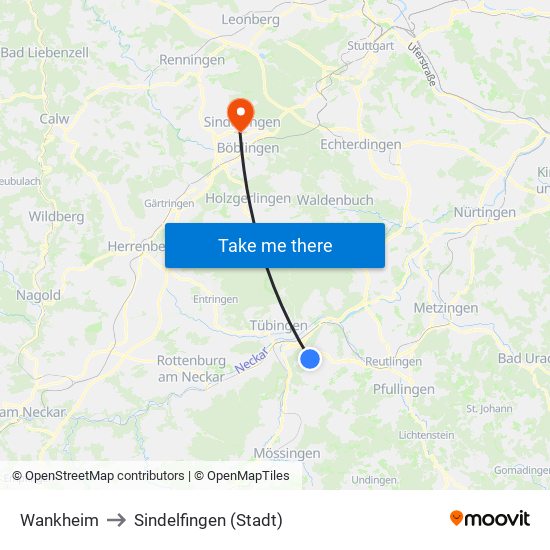 Wankheim to Sindelfingen (Stadt) map