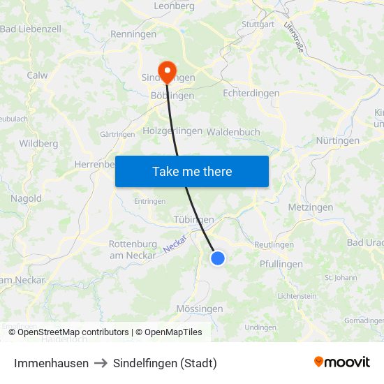 Immenhausen to Sindelfingen (Stadt) map