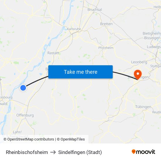 Rheinbischofsheim to Sindelfingen (Stadt) map