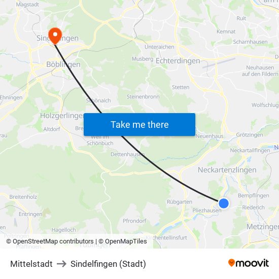 Mittelstadt to Sindelfingen (Stadt) map