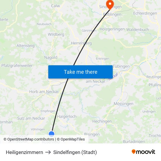 Heiligenzimmern to Sindelfingen (Stadt) map