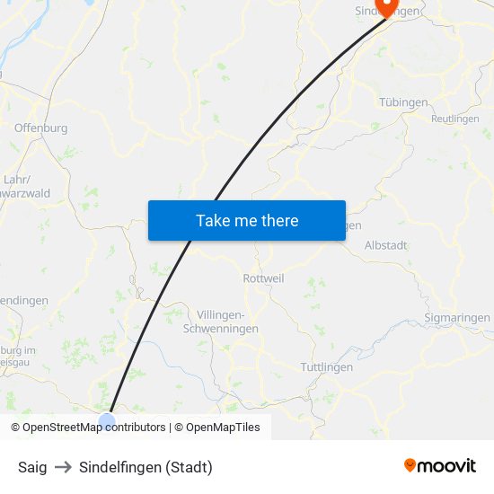 Saig to Sindelfingen (Stadt) map