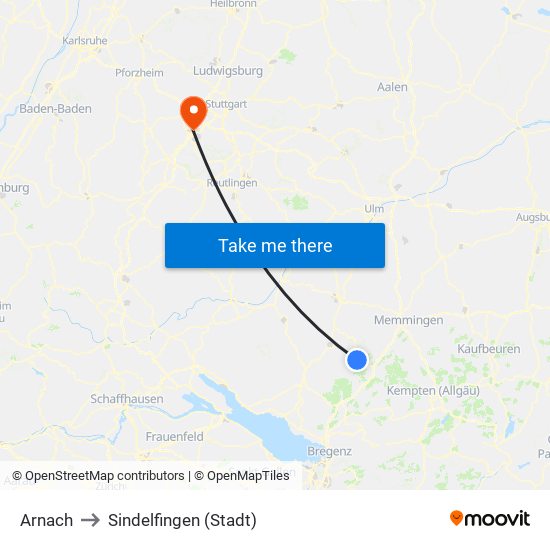 Arnach to Sindelfingen (Stadt) map