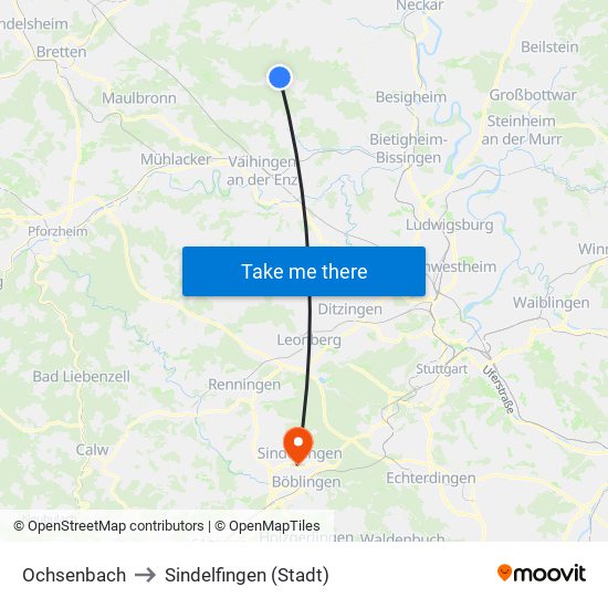 Ochsenbach to Sindelfingen (Stadt) map