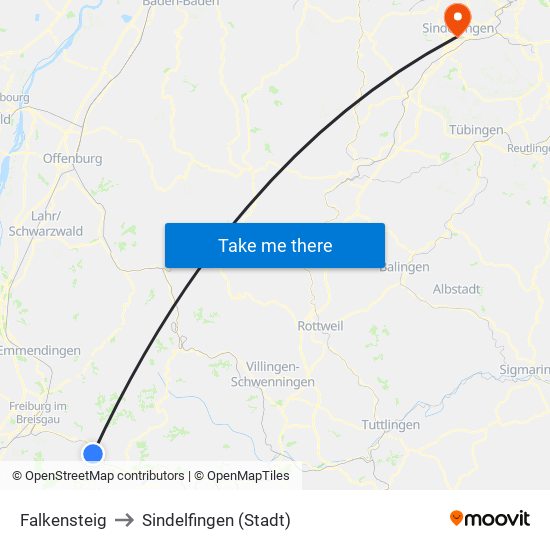 Falkensteig to Sindelfingen (Stadt) map