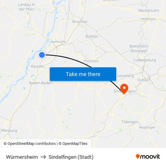 Würmersheim to Sindelfingen (Stadt) map