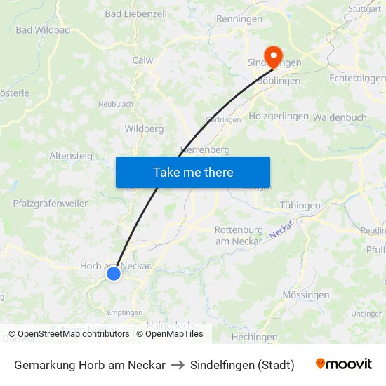 Gemarkung Horb am Neckar to Sindelfingen (Stadt) map