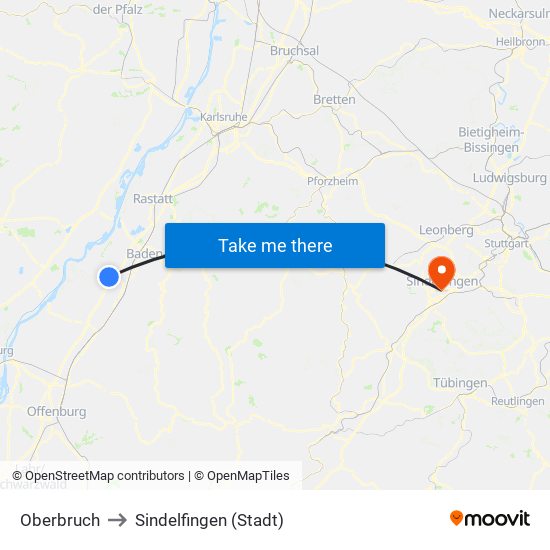 Oberbruch to Sindelfingen (Stadt) map