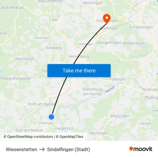 Wiesenstetten to Sindelfingen (Stadt) map