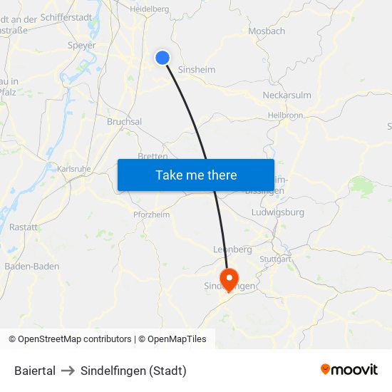 Baiertal to Sindelfingen (Stadt) map